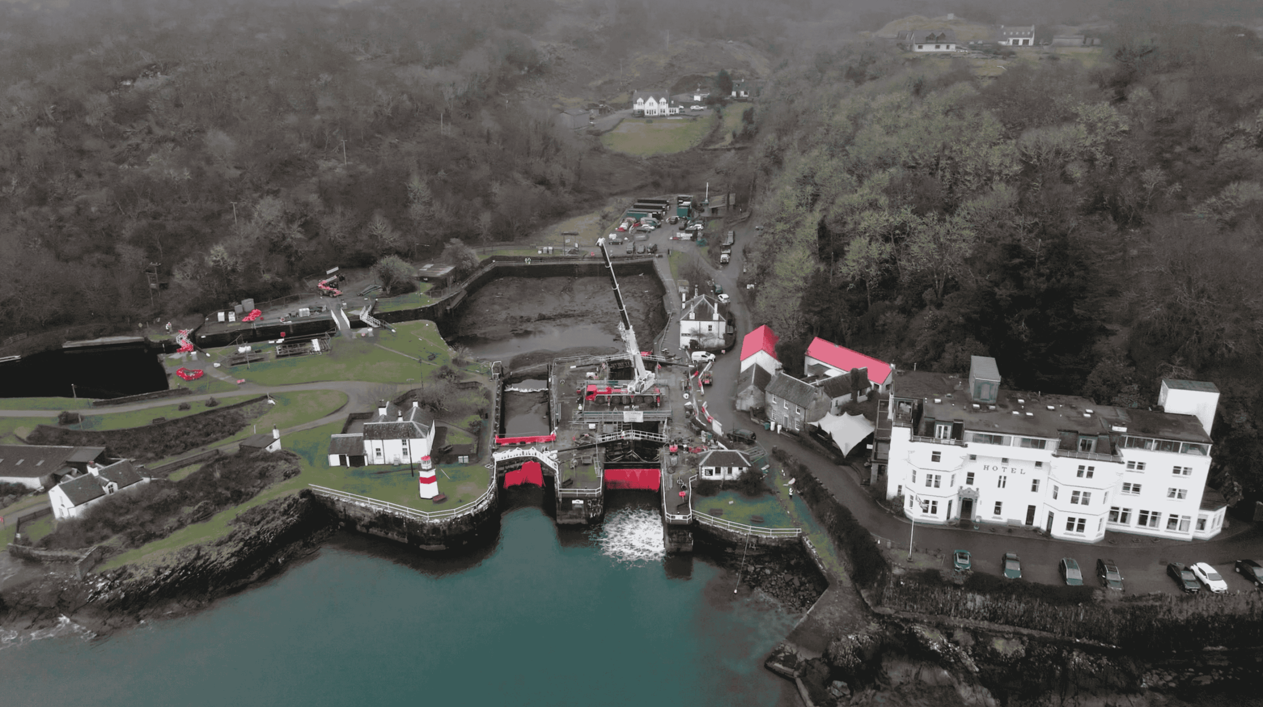 Civil engineering works are being carried out at the Crinan Canal sea gate
