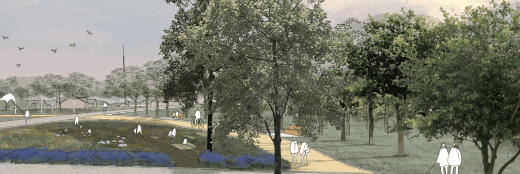 An artists impression of external works to be carried out at Ferguslie Green Line