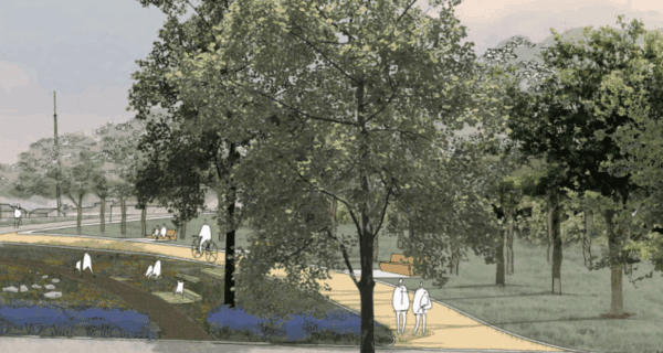 An artists impression of external works to be carried out at Ferguslie Green Line